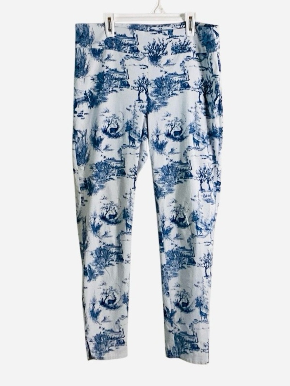 Soft Surroundings Blue Toile Print Whimsical Forrest Leggings Large